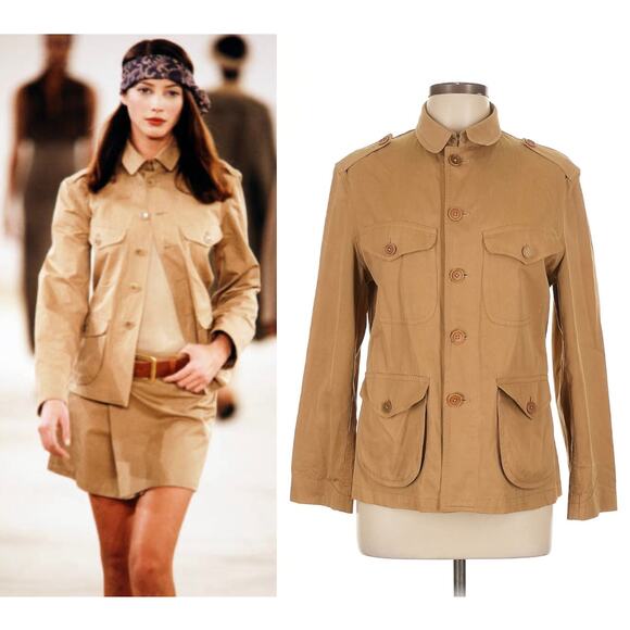 Ralph Lauren Collection Vintage 1994 Runway Utility Field Safari Jacket 10 Tan M - Picture 1 of 16